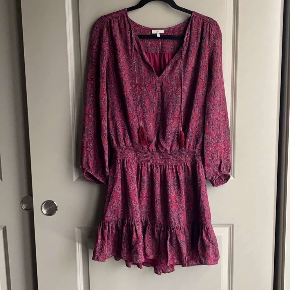 Joie Silk Smock-Waist Peasant Dress